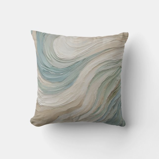 Coussin Vagues Abstraites Bleu Vert Beige Côtières (Recto)