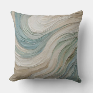 Coussin Vagues Abstraites Bleu Vert Beige Côtières