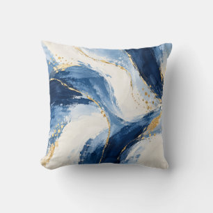 Coussin Vagues abstraites bleues et dorées