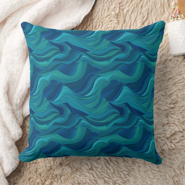 Coussin Vagues abstraites bleues et vertes (Couverture)