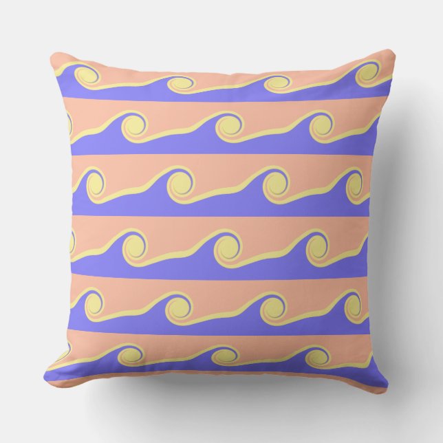Coussin Vagues Abstraites en bleu et corail (Recto)