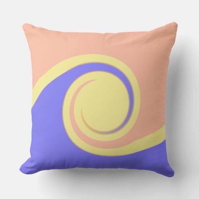 Coussin Vagues abstraites en corail bleu et jaune clair (Recto)