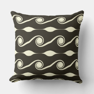 Coussin Vagues abstraites en gris foncé et ivoire