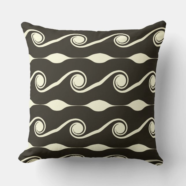 Coussin Vagues Abstraites en gris foncé et ivoire (Recto)
