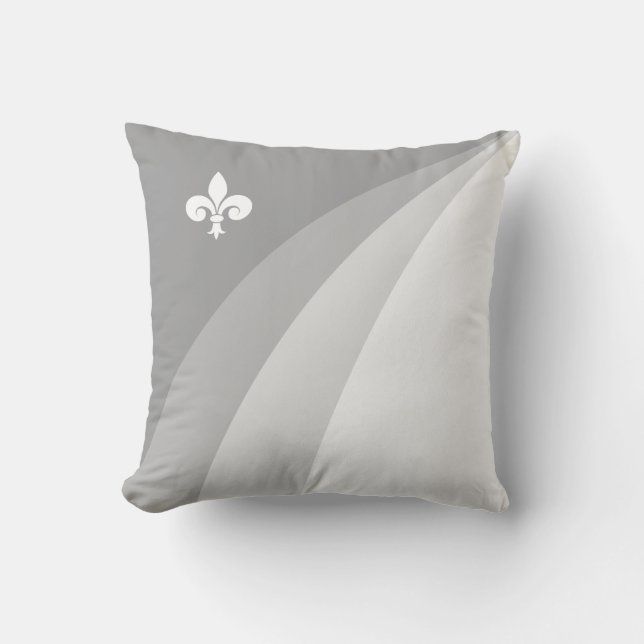 Coussin Vagues abstraites en nuances de gris et fleur de l (Recto)