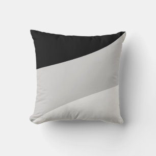 Coussin Vagues Abstraites Modernes en Noir Argent Gris & B