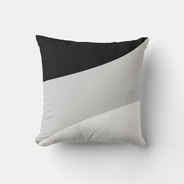 Coussin Vagues Abstraites Modernes en Noir Argent Gris & B (Recto)