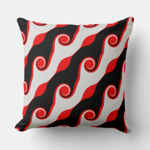 Coussin Vagues Abstraites noires, rouges et argentées