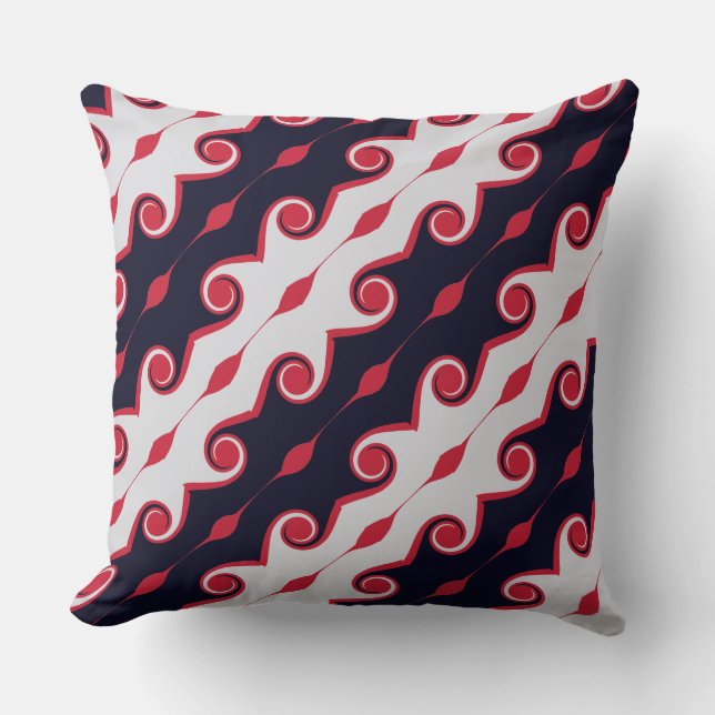 Coussin Vagues Abstraites noires, rouges et argentées (Recto)