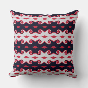 Coussin Vagues Abstraites noires, rouges et argentées
