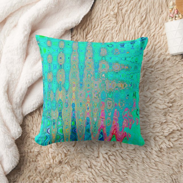 Coussin Vagues Atomiques Abstraites Rétro Groovy Arc-en-Ci (Couverture)