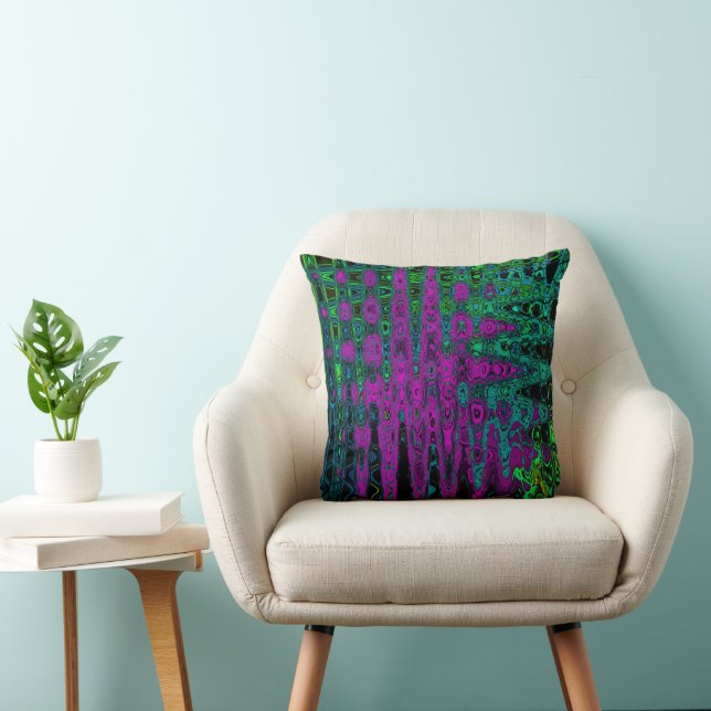 Coussin Vagues Atomiques Groovy Abstraites Magenta Gras (Chaise)