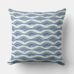 Coussin Vagues bleu et blanc de l'océan Jeu d'oreiller