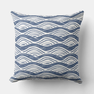 Coussin Vagues bleu et blanc de l'océan Jeu d'oreiller