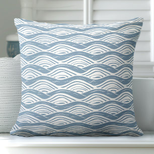 Coussin Vagues bleu et blanc de l'océan Jeu d'oreiller