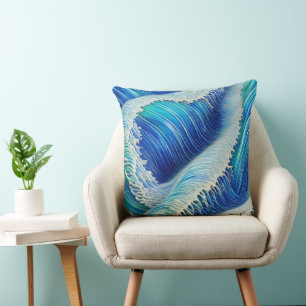 Coussin Vagues bleues Abstraites cool