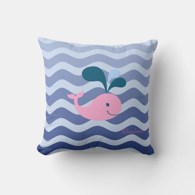 Coussin Vagues bleues marine nautiques, baleine (Recto)