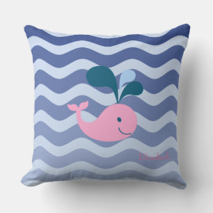 Coussin Vagues bleues marine nautiques, baleine