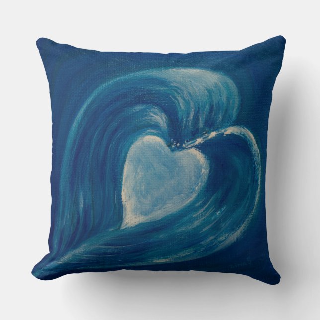Coussin Vagues coeur bleu abstrait (Recto)