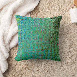Coussin Vagues de boomerang rétro bleu et vert abstrait