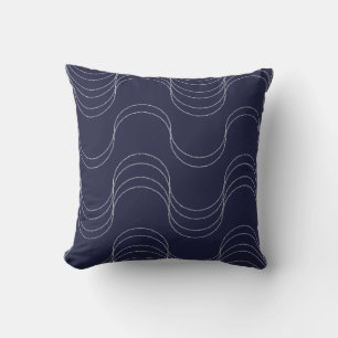 Coussin Vagues de Calme Brouillard Argenté Bleu de Minuit