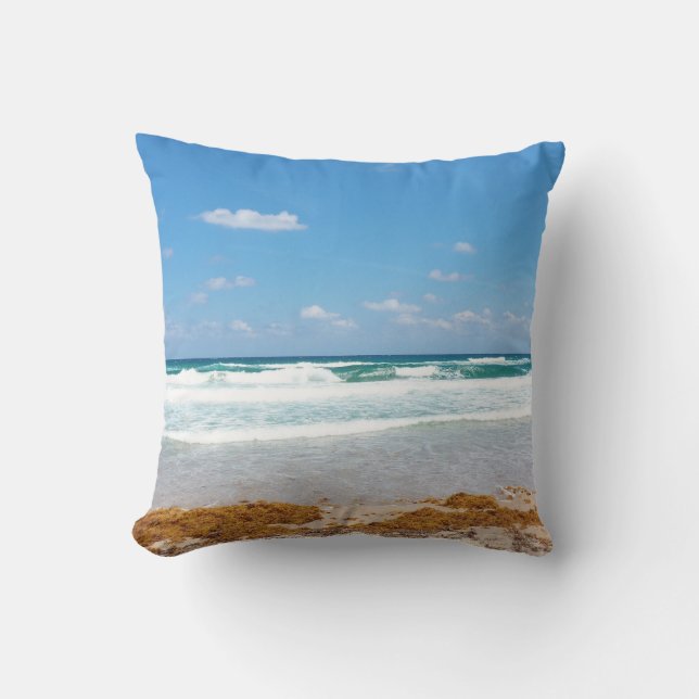 Coussin Vagues de ciel bleu s'écrasant sur la vue du rivag (Recto)