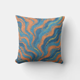 Coussin vagues de corail et d'indigo