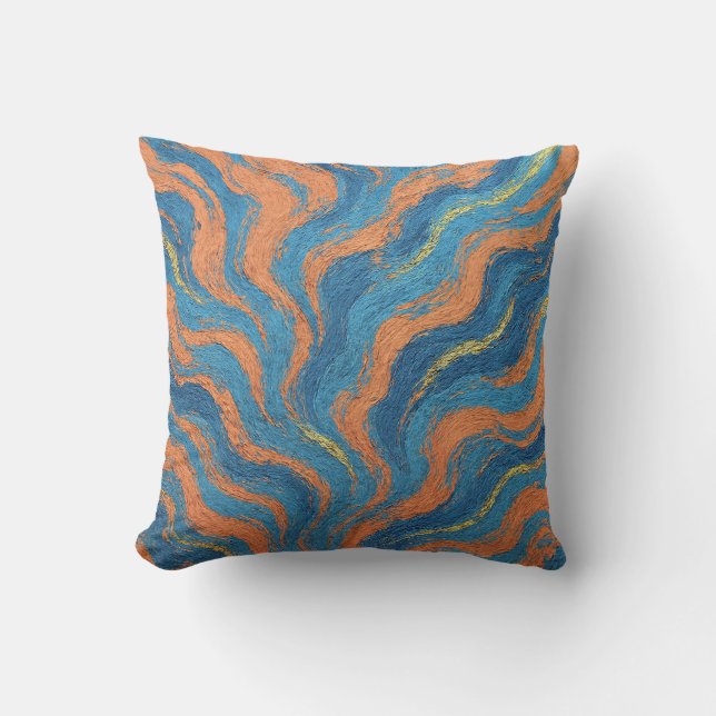 Coussin vagues de corail et d'indigo (Recto)