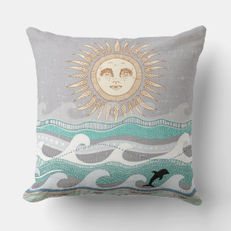 Coussin vagues de dauphin couché de soleil