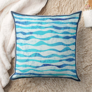 Coussin Vagues de l'océan bleu aquarelle abstraite moderne