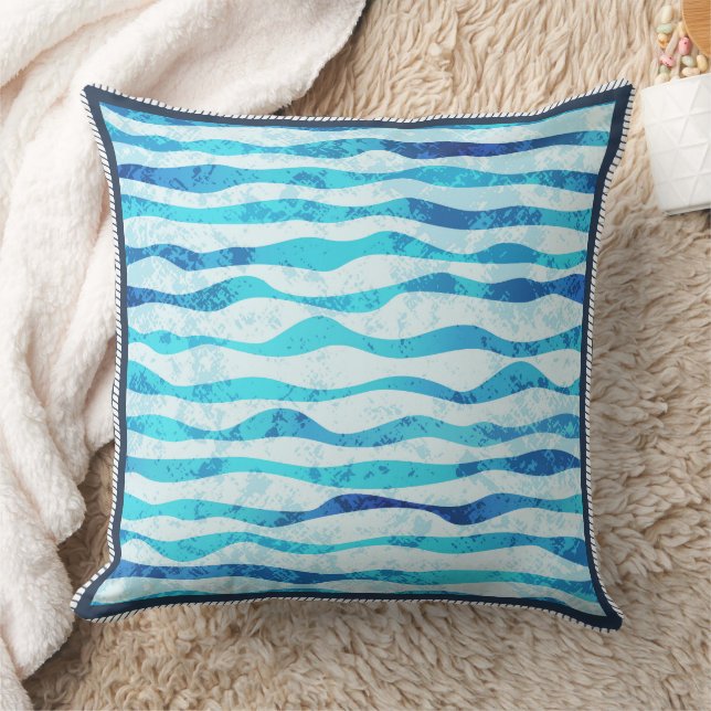Coussin Vagues de l'océan bleu aquarelle abstraite moderne (Couverture)