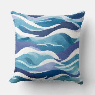 Coussin Vagues de l'océan bleu Aquarelle moderne et simp