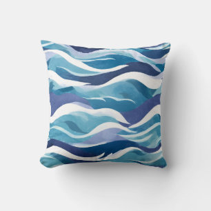 Coussin Vagues de l'océan bleu   Aquarelle moderne et simp