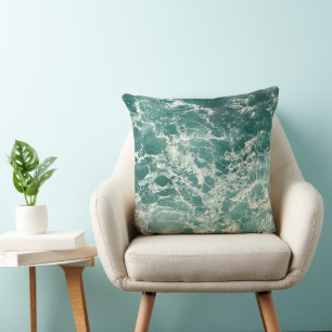 Coussin Vagues de l'océan bleu-vert