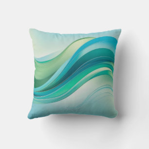 Coussin Vagues de l'océan bleu vert abstrait Lignes 