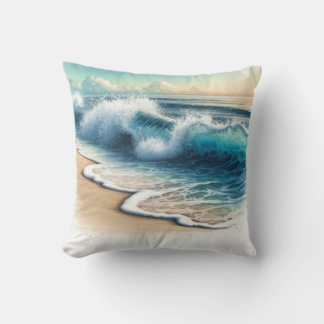 Coussin Vagues de l'océan déferlantes Plage côtière rustiq (Recto)