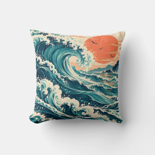 Coussin Vagues de l'océan sarcelle Corail Soleil