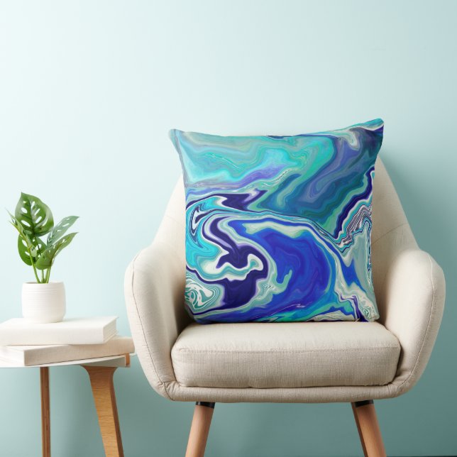 Coussin Vagues de marbre bleu et Turquoise (Chaise)