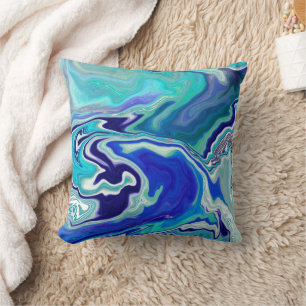 Coussin Vagues de marbre bleu et Turquoise
