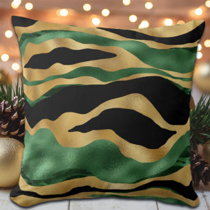Coussin Vagues de Parties scintillant noire en or vert