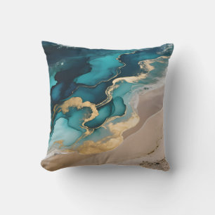 Coussin Vagues de résine océanique aérienne Turquoise Or C