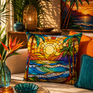 Coussin Vagues de style verre coloré sur la plage