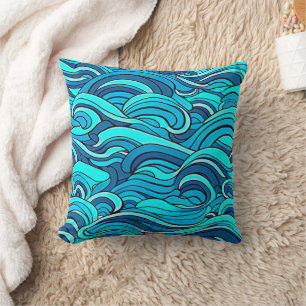 Coussin Vagues d'eau bleu turquoise Abstraite  