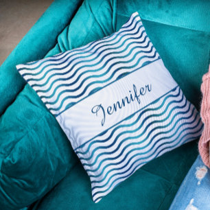 Coussin Vagues dégradées bleu marine et sarcelle Décor côt