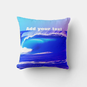 Coussin Vagues d'océan bleu ajoutez votre texte eau rose a