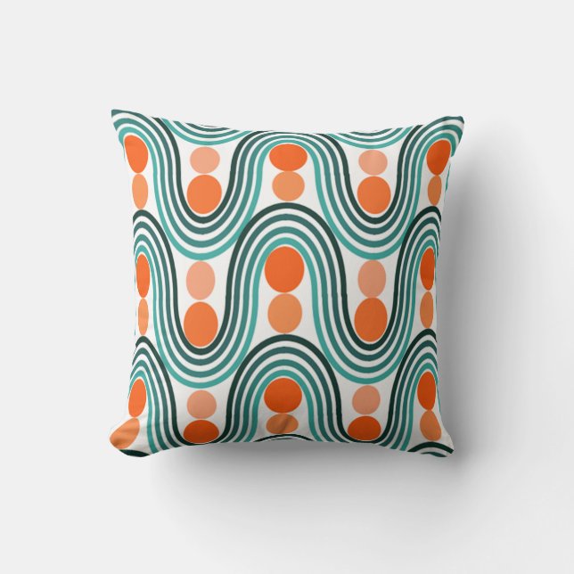 Coussin Vagues et cercles modernes du milieu du siècle (Recto)