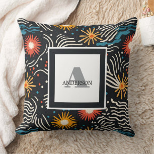 Coussin Vagues florales Abstraites sur noir