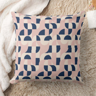 Coussin Vagues géométriques bleu marine et rose