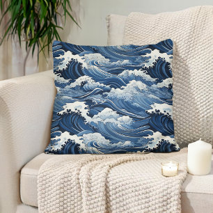Coussin Vagues Japonaises Teintes Bleues