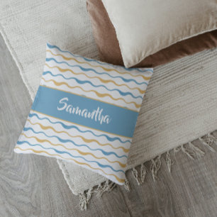 Coussin Vagues Jaunes et Turquoises Personnalisées Bohème